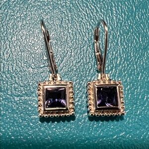 Sterling Silver Square Iolite Leverback Earrings